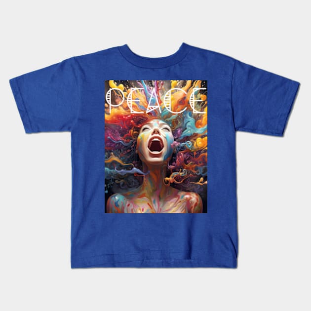 Psychedelic Scream Peace digital art Kids T-Shirt by PC SHOP